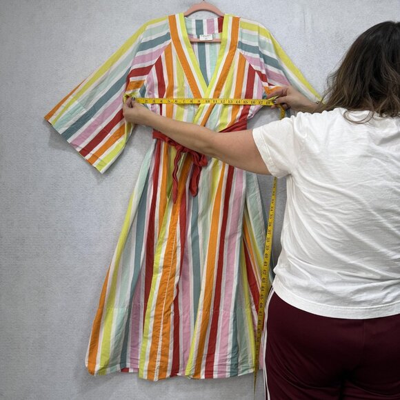 Atlantic pacific X Lake Striped Robe Women Small Multicolor Belted Kimono V Neck - Picture 4 of 7